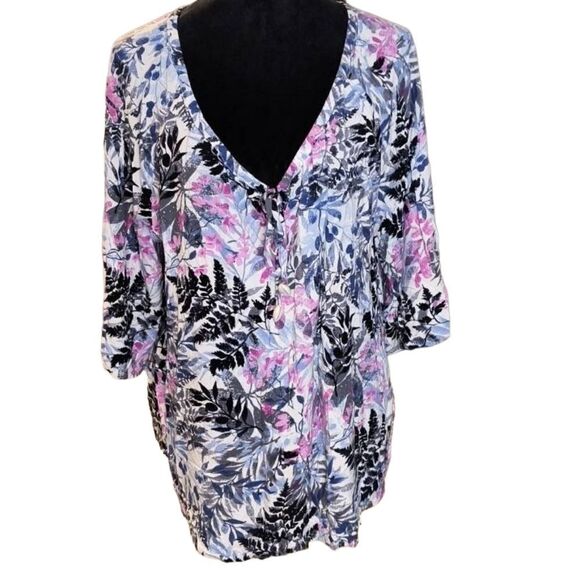 Woman Within L 18/20 White Tree Leaf Printed 3/4 Sleeve Blouse - Picture 1 of 5